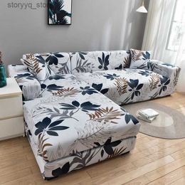 Chair Covers Square Printed L-shape Chaise Longue Sofa Covers for Living Room Sofa Protector Anti-dust Elastic Stretch Covers for Corner Sofa Q231130