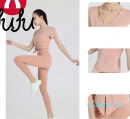 Lu summer new female yoga clothes short-sleeved fitness sports personality strap bat blouse