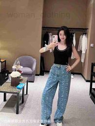 Women's Jeans Designer High Quality 23 Full print Wash Blue Elegance Versatile Slimming High Waist Denim Straight Tube Pants for Women