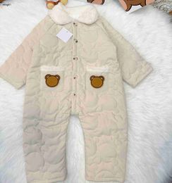 Brand cotton toddler jumpsuits Plush lapel new born baby clothes Size 66-100 Doll Bear Pattern Winter infant bodysuit Nov25