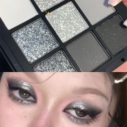 Eye Shadow Punk Smokey Matte Eyeshadow Palette Glitter Shimmer Pigment 9 4 Colors Cool Toned Gray Black Makeup Cosmetic 231129