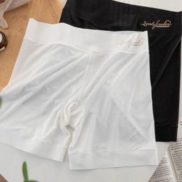 Women's Panties Simple Fashion Solid Colour High Waist Ice Silk Thread Underwear Safety Short Pants Women Lingerie Elastic Lace Boxer