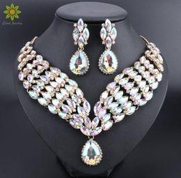 Indian Jewellery Sets AB Color Crystal Bridal Jewelry Sets Rhinestone Party Wedding Costume Necklace Earrings Sets for Brides5773506