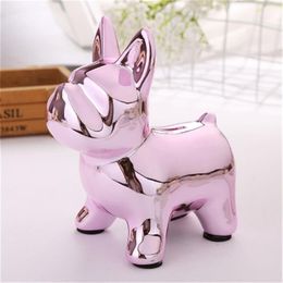 Pink French Bulldog European Ceramic Crafts Bulldog Piggy Bank Home Decor Cute Piggy Bank Ornaments Creative Bulldog Money Box 220314g