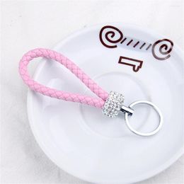 Keychains Rhinestone PU Leather Woven Keychain Simple Braided Rope Wrist Hanging Keyring For Women Men Car Key Holder Charms Accessories