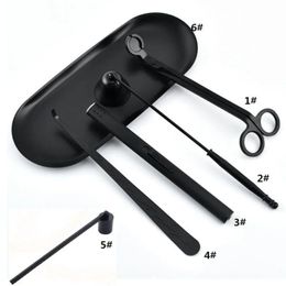 Stainless Steel Candle Wick Trimmer Oil Lamp Trim scissor tijera tesoura Cutter Snuffer Tool Hook Clipper in black Dipper Tray Accessory Set Wholesale 1130