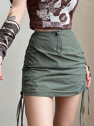 Skirts Army Green Retro Pleats All-Match Sexy Mature Self-Cultivation Feminine Street Outing Women'S Short Skirt