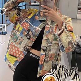 Zhao Chenchen Vintage Printed Jacket for Women's Spring New Design Sense Niche Top Instagram Trend