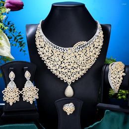 Necklace Earrings Set GODKI Super BIG Luxury Feather Flower Women Wedding Cubic Zirconia Choker Earring Dubai Jewellery Jewellery Addict