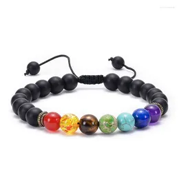 Strand Mutil-kind Stone Beads Mixed With Matte Onxy Beaded Colourful Seven Chakra Yoga Energy Charms Women Men Bracelet