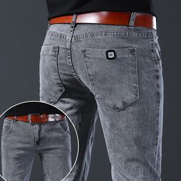 Men's Jeans 2023 Autumn Fashion Men Korean Style Straight Grey Middle Waist Pants Male Casual Denim Trousers 231129
