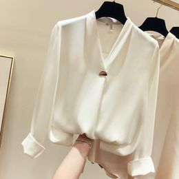 Women's Blouses White Shirt Sheer Top Chiffon For Women Korean Fashion Spring 2023 Women's Clothing Long Sleeve Chemises Femme