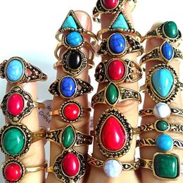30pcs Whole Mixed Turquoise female women girls Rings Cool Rings Unique fashion gold Vintage Retro Jewelry210o