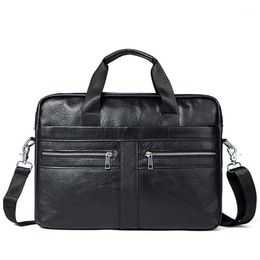 Briefcases Men's Briefcase Bag Genuine Leather Male Laptop Business Tote For Document 2023 Office Portable Shoulder Bags