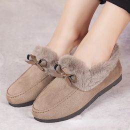 Dress Shoes Women Winter Casual Moccasins Soft Flat Nonslip Loafers Fashion Comfort Warm Plush Bow Slip on Female Cotton 231130