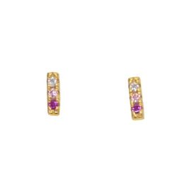 Stud Vermeil 925 Sterling Silver Minimal Delicate Dainty Red Pink White Cz 3 Stone Bar Gold Earring229b