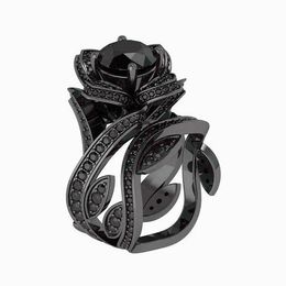 Wedding Rings Purpal/Black/Greeb/Blue/Red Charm Flower Zircon Engagement Sets For Women Jewellery Anel Valentine GiftWedding