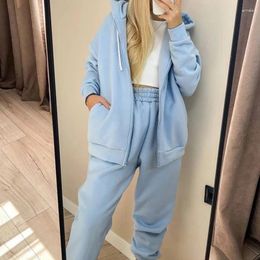Women's Two Piece Pants 2023 Women Casual Sweatshirt Outfits Fashion Zipper Hooded Coat And Long Pant Suit Elegant Tracksuit Loose Solid Set