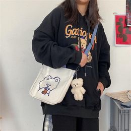 Evening Bags Fashion Women Canvas Zipper Bag Cartoon Bear Print Student Tote Shoulder Messenger Satchel Travel Purse Handbag