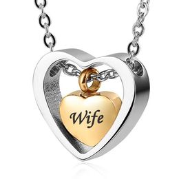 Personalized Engraving Custom Stainless Steel Double Heart gold Pendant Cremation Urn Necklace for Ashes Keepsake Memorial305Y