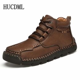 Boots Retro Microfiber Leather Casual Shoes Men Hand Stitched Outdoor Hiking Autumn Winter Ankle Snow Optional Plush 231130