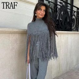 Women's Tanks Fringing Cape Knit Top Female Turtleneck Crop Women Streetwear Casual Tops For 2023 Fashion Basic Woman