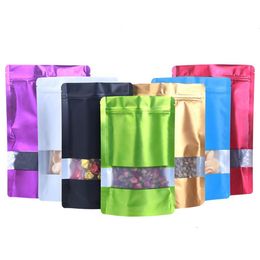 100Pcs lot Matte Coloured Stand Up Zip Lock Mylar Packaging Bag Food Candy Snack Smell Proof Storage Doypack Aluminium Foil Zipper U252S