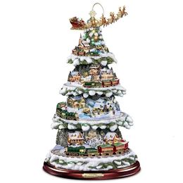 Christmas Decorations Window Paste Tree Rotating Sculpture Train Stickers Winter Home Decor 231129