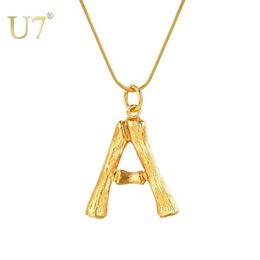 U7 Big Letters Bamboo Pendant Initial Necklaces for Women with 22 Snake Chain DIY Alphabet Jewelry Mother's Day Gift P1219U