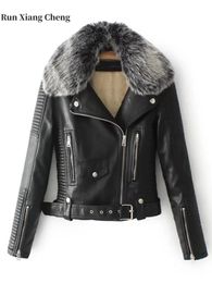 Womens Leather Faux Autumn and Winter Solid Short Belt Wool Collar Motorcycle Coat Plush Fur Jacket Women 231129