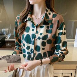 Women's Blouses Shirts Autumn Casual Print Shirt Long Sleeve Single Breasted Turn-down Collar Female 2023 Fashion Loose Ladies Topssyolq