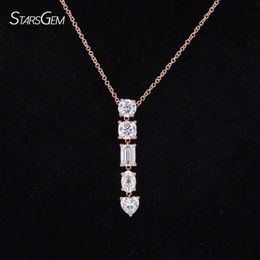 Multi Shaped dainty necklace 14k rose solid gold round heart oval cushion emerald cutting D vvs moissanite woman necklace