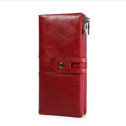 Wallets RFID Oil Wax Cow Leather Wallet Genuine Purse Woman's & Man's Fashion Style Long Size High Quality Black Red Cof283Z