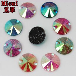 Micui 100PCS 16mm Round AB Colour Resin Rhinestone Crystal Stones Flatback Beads Sew On With 2 Holes For Dress Garment ZZ697234r