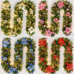 Decorative Flowers Wreaths 2.7 M Christmas LED Rattan Garland Decorative Artificial Flower Pine Tree Ornament Xmas Party Home Fireplace Door Stairs Decor 231129