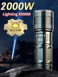 Torches 9000M LED Flashlight USB C Rechargeable 2000W Flash Light 990000000LM High Power XHP360 Flashlights Zoom Tactical Lantern Q231130