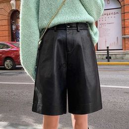 Kadın Şortları S-4XL Moda Pu Leaer Sonbahar Kış Berda Elastik Bel Gevşek Beş Puan Pantolon