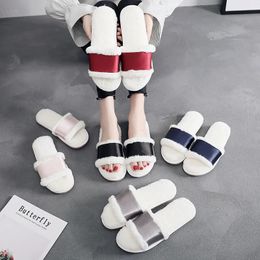 Slippers Rose silk slippers woman bride bridesmaid fur slides sweet rabbit hair plush cotton lady shoes indoor home Cosy flats flip flops 231130