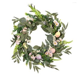 Decorative Flowers Spring Artificial Eucalyptus Wreath Easter Eggs Greenery Faux Hanging Garland For Wedding Farmhouse Front Porch Decor