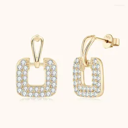 Stud Earrings Yellow Gold Full Moissanite Drop For Women S925 Sliver 1.68ct Square Diamond Ear High Quality Party Jewelry Gift