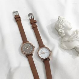 Wristwatches Women's Fashionable White Small Watch Brand Quartz Bracelet Leather Strap Single