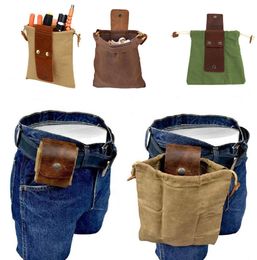 Genuine Leather Foraging Pouch Outdoor Drawstring Bags Waxed Canvas Garden Fruit Picking Waist Bag Jungle Camping Hiking EDC Tool 8115698