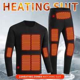 Men's Thermal Underwear Winter Thermal Heated Jacket Men Vest Heated Underwear Men's Ski Suit USB Electric Heating Clothing Fleece Thermal Long Johns 231130