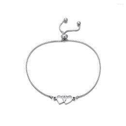 Charm Bracelets Silver Color Double Hearts Bracelet & Bangle For Women Stainless Steel Fashion Jewelry Wedding Party Gift 2023 Trend