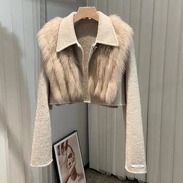 Women s Fur Faux Autumn Winter Real Coat Jacket Women Natural Collar Short Cashmere Wool Woolen Ladies Outerwear Female 231129