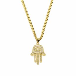 Pendant Necklaces Gold Silver Fatima Hamsa Hand Bling CZ Iced Out Charm Cuban Chain For Women Mens Hip Hop Jewelry247u