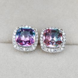 Stud Earrings Fashion Elegant Female Square Blue Stone Lovely Zircon Wedding Simple Rose Gold Colour