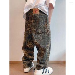 Men's Jeans Leopard Print Men Denim Pants American Baggy Male Y2k Retro High Street Sports Casual Loose Plus Size