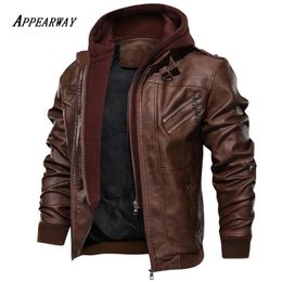 Mens Leather Faux APPEARWAY Spring Antumn Men Brown Motorcycle Jacket With Removable Hooded Male PU Coat EU Size High Quality 231129