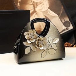Evening Bags Glossy Patent Leather Handbags For Women Top Handle Purse Satchel Bag Stylish Handbag Medium Tote Flower Design Shoulder 231130